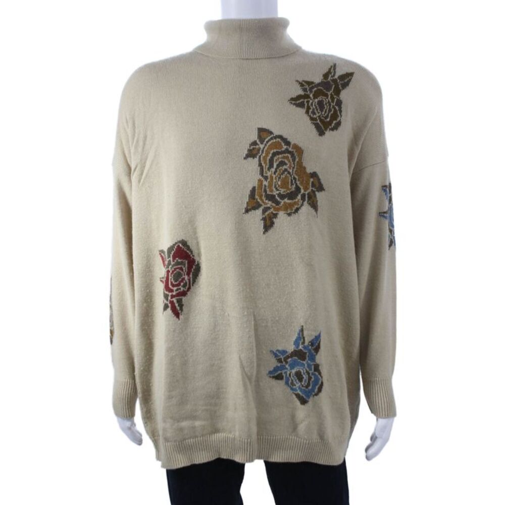 Escada Unisex Pullover Beige Mock Neck Floral Mohair Blend Size 44